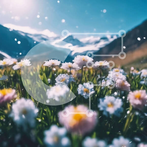 Intra Συλλεκτικό Ξύλινο Παζλ Plywood  4mm - Πεδίο λουλουδιών με τα χιονισμένα βουνά στο φόντο Σε Ξύλινο Κουτί - Διαστάσεις: 10x10 cm – 25 κομμάτια