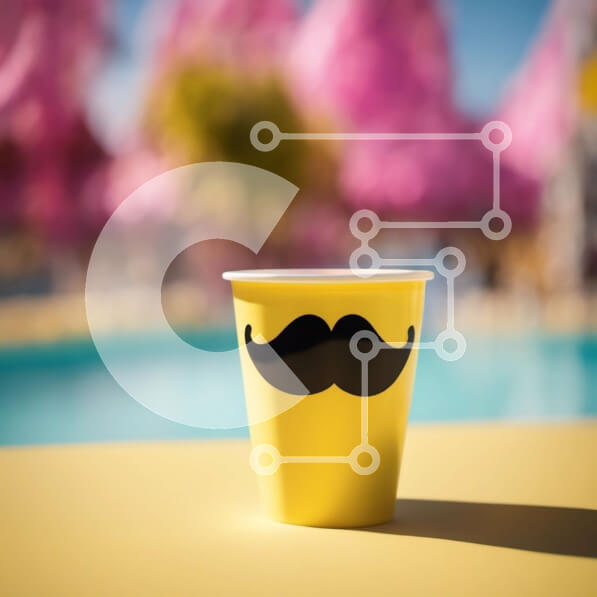 Intra Συλλεκτικό Ξύλινο Παζλ Plywood  4mm - Κίτρινο χάρτινο κύπελλο με σχέδιο μουστάκι Σε Ξύλινο Κουτί - Διαστάσεις Puzzle: 10x10 cm – 25 κομμάτια