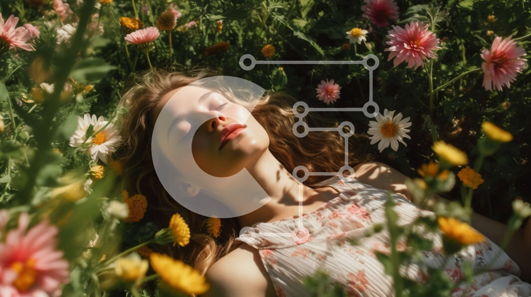 Intra Συλλεκτικό Ξύλινο Παζλ Plywood  4mm - Ειρηνική εικόνα μιας γυναίκας που περιβάλλεται από αγριολούλουδα Σε Ξύλινο Κουτί - Διαστάσεις: 10x10 cm – 25 κομμάτια