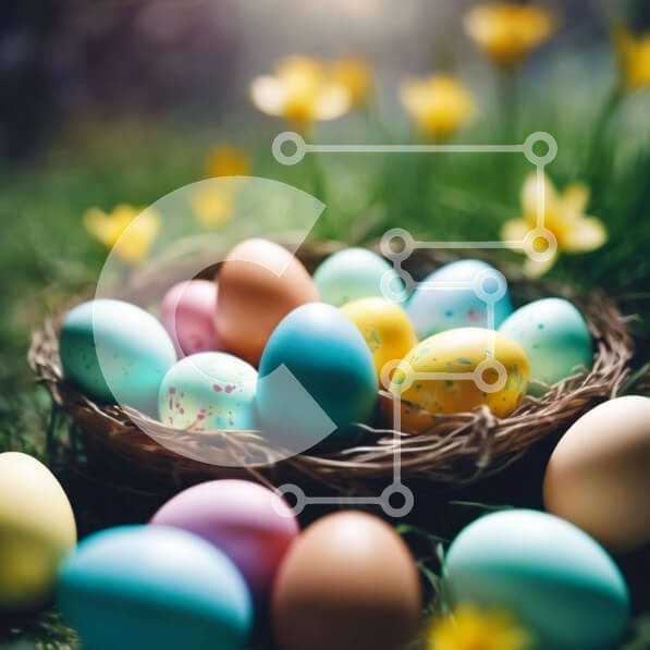 Intra Συλλεκτικό Ξύλινο Παζλ Plywood  4mm - Ζωντανά Πασχαλινά αυγά και λουλούδια σε έναν ανοιξιάτικο κήπο Σε Ξύλινο Κουτί - Διαστάσεις: 10x10 cm – 25 κομμάτια