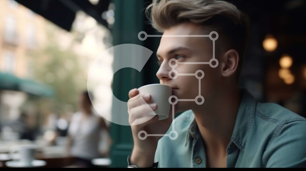 Intra Συλλεκτικό Ξύλινο Παζλ Plywood  4mm - Πορτρέτο ενός νεαρού άνδρα που απολαμβάνει ένα φλιτζάνι καφέ σε ένα καφέ Σε Ξύλινο Κουτί - Διαστάσεις Puzzle: 10x10 cm – 25 κομμάτια