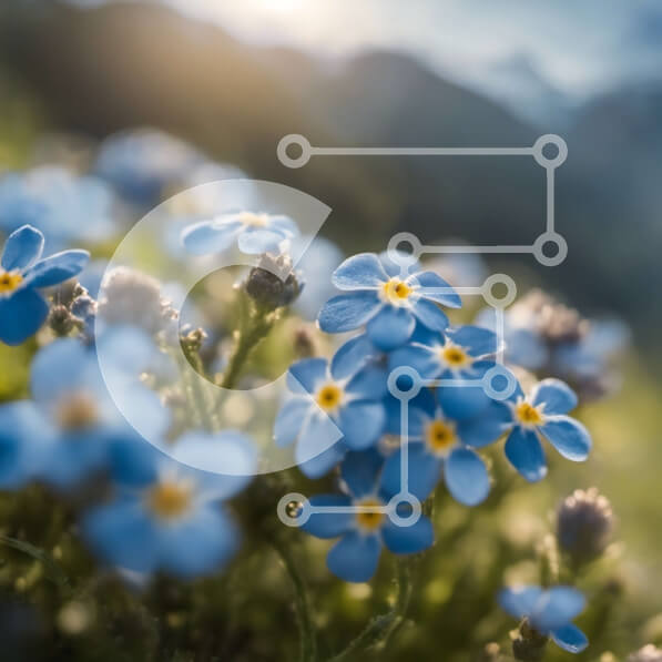 Intra Συλλεκτικό Ξύλινο Παζλ Plywood  4mm - Πεδίο με μπλε λουλούδια με το φως του ήλιου Σε Ξύλινο Κουτί - Διαστάσεις: 10x10 cm – 25 κομμάτια