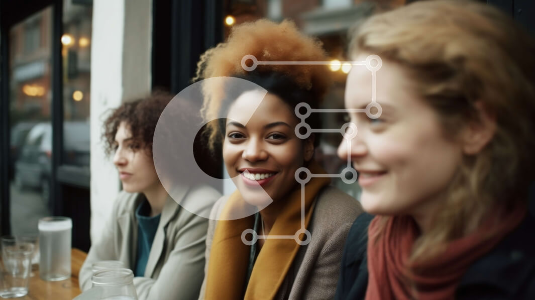 Intra Συλλεκτικό Ξύλινο Παζλ Plywood  4mm - Τέσσερις γυναίκες που χαμογελούν και κουβεντιάζουν σε ένα καφενείο Σε Ξύλινο Κουτί - Διαστάσεις Puzzle: 10x10 cm – 25 κομμάτια