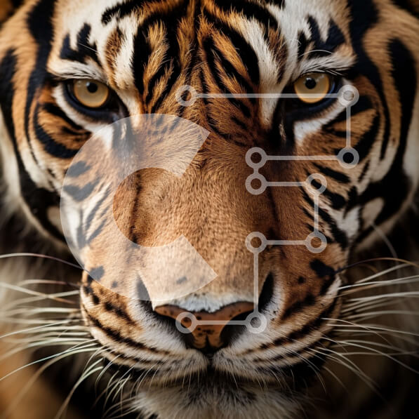 Intra Συλλεκτικό Ξύλινο Παζλ Plywood  4mm - Κοντινό πλάνο του προσώπου μιας τίγρης με άγρια ​​έκφραση Σε Ξύλινο Κουτί - Διαστάσεις: 10x10 cm – 25 κομμάτια