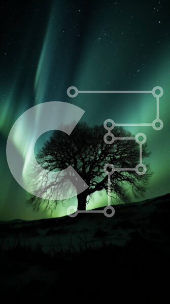 Σετ των 2 Intra Συλλεκτικό Ξύλινο Παζλ Plywood  4mm - Όμορφη εικόνα της Aurora Borealis και ενός μοναχικού δέντρου στο χιόνι Σε Ξύλινο Κουτί - Διαστάσεις: 10x10 cm – 25 κομμάτια