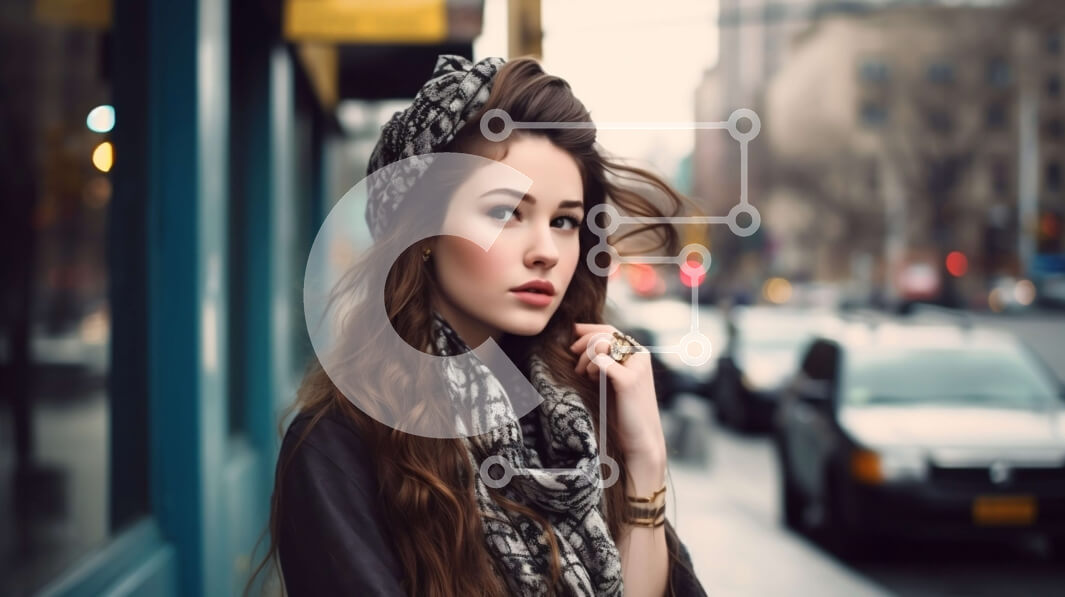 Intra Συλλεκτικό Ξύλινο Παζλ Plywood  4mm - Νεαρή γυναίκα στην οδό της πόλης που κοιτάζει στην απόσταση Σε Ξύλινο Κουτί - Διαστάσεις Puzzle: 10x10 cm – 25 κομμάτια