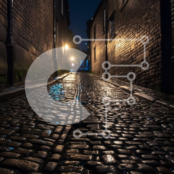 Intra Συλλεκτικό Ξύλινο Παζλ Plywood  4mm - Ειρηνική νυχτερινή σκηνή του Cobblestone Street στην παλιά πόλη Σε Ξύλινο Κουτί - Διαστάσεις Puzzle: 10x10 cm – 25 κομμάτια