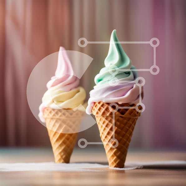 Σετ των 2 Intra Συλλεκτικό Ξύλινο Παζλ Plywood  4mm - Νόστιμα και ζωντανά χωνάκια παγωτού σε ένα ξύλινο τραπέζι Σε Ξύλινο Κουτί - Διαστάσεις: 10x10 cm – 25 κομμάτια