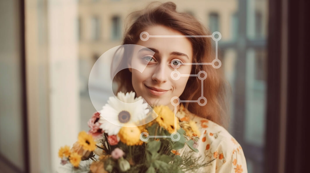 Intra Συλλεκτικό Ξύλινο Παζλ Plywood  4mm - Όμορφη φωτογραφία νεαρής γυναίκας με μπουκέτο λουλούδια Σε Ξύλινο Κουτί - Διαστάσεις Puzzle: 10x10 cm – 25 κομμάτια