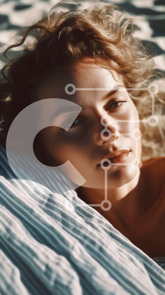 Intra Συλλεκτικό Ξύλινο Παζλ Plywood  4mm - Relaxing Beach Day: Γυναίκα με ριγέ πουκάμισο Σε Ξύλινο Κουτί - Διαστάσεις Puzzle: 10x10 cm – 25 κομμάτια