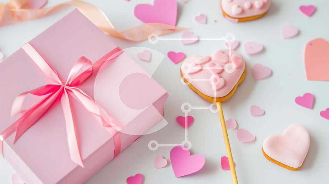 Intra Συλλεκτικό Ξύλινο Παζλ Plywood  4mm - Ροζ κουτί δώρου για την ημέρα του Αγίου Βαλεντίνου με μπισκότα και κορδέλες σε σχήμα καρδιάς Σε Ξύλινο Κουτί - Διαστάσεις: 10x10 cm – 25 κομμάτια