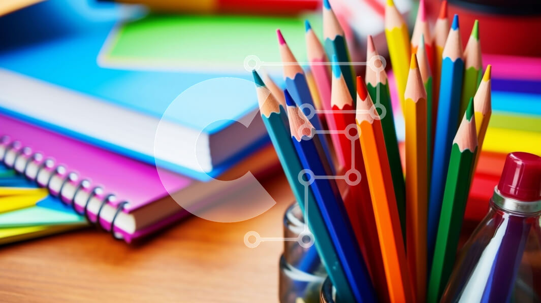 Intra Συλλεκτικό Ξύλινο Παζλ Plywood  4mm - Χρωματιστά μολύβια, σημειωματάριο και ποτήρι νερό σε ξύλινο γραφείο Σε Ξύλινο Κουτί - Διαστάσεις Puzzle: 10x10 cm – 25 κομμάτια