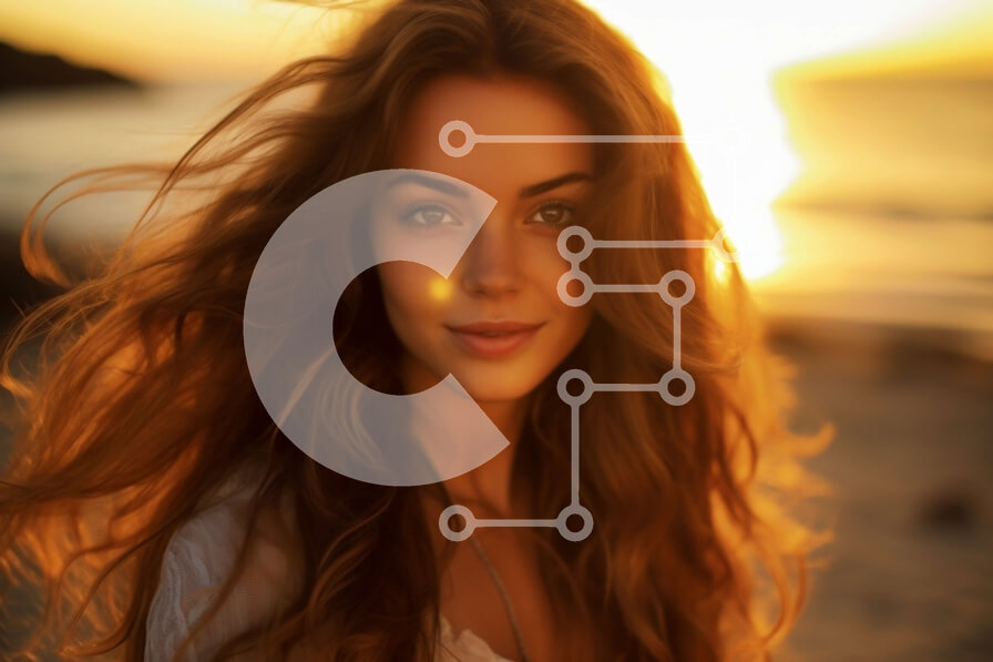 Intra Συλλεκτικό Ξύλινο Παζλ Plywood  4mm - Όμορφο ηλιοβασίλεμα πορτρέτο μιας νεαρής γυναίκας στην παραλία Σε Ξύλινο Κουτί - Διαστάσεις Puzzle: 10x10 cm – 25 κομμάτια