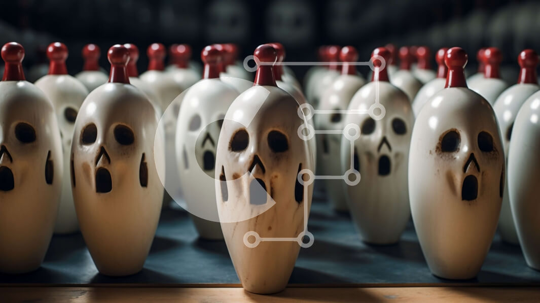 Intra Συλλεκτικό Ξύλινο Παζλ Plywood  4mm - Ghostly Bowling Pins Σε Ξύλινο Κουτί - Διαστάσεις Puzzle: 10x10 cm – 25 κομμάτια