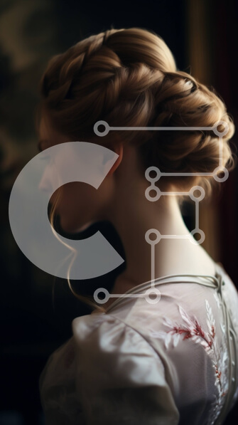 Intra Συλλεκτικό Ξύλινο Παζλ Plywood  4mm - Moody πορτρέτο γυναίκας με λευκό φόρεμα με περίπλοκες λεπτομέρειες από δαντέλα Σε Ξύλινο Κουτί - Διαστάσεις Puzzle: 10x10 cm – 25 κομμάτια