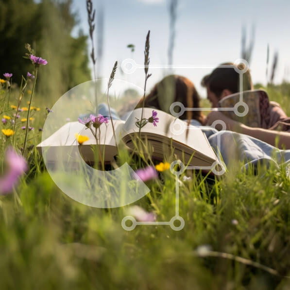 Intra Συλλεκτικό Ξύλινο Παζλ Plywood  4mm - Ρομαντική εικόνα ενός ζευγαριού που διαβάζει μαζί σε ένα χωράφι με αγριολούλουδα Σε Ξύλινο Κουτί - Διαστάσεις Puzzle: 10x10 cm – 25 κομμάτια