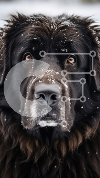 Σετ των 2 Intra Συλλεκτικό Ξύλινο Παζλ Plywood  4mm - Φιλικό μαύρο σκυλί που στέκεται στο χιόνι με νιφάδες χιονιού στη γούνα Σε Ξύλινο Κουτί - Διαστάσεις: 10x10 cm – 25 κομμάτια