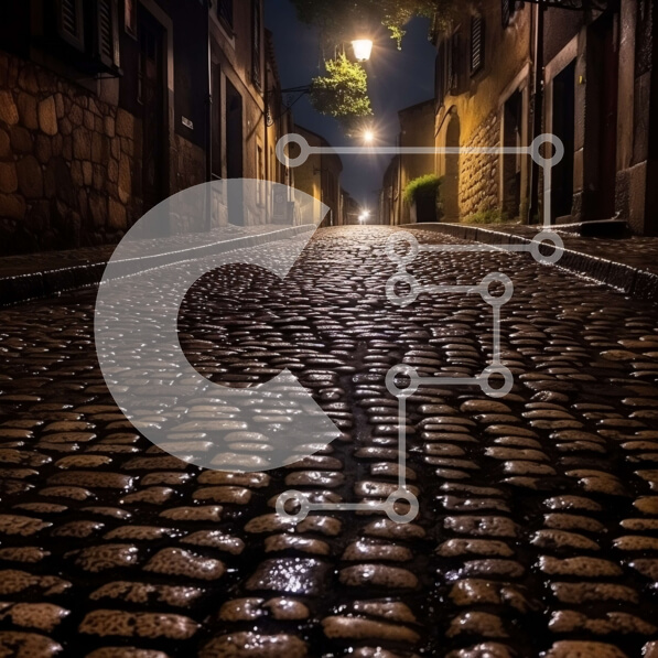 Intra Συλλεκτικό Ξύλινο Παζλ Plywood  4mm - Γοητευτικό πλακόστρωτο σε μια παλιά πόλη τη νύχτα Σε Ξύλινο Κουτί - Διαστάσεις Puzzle: 10x10 cm – 25 κομμάτια