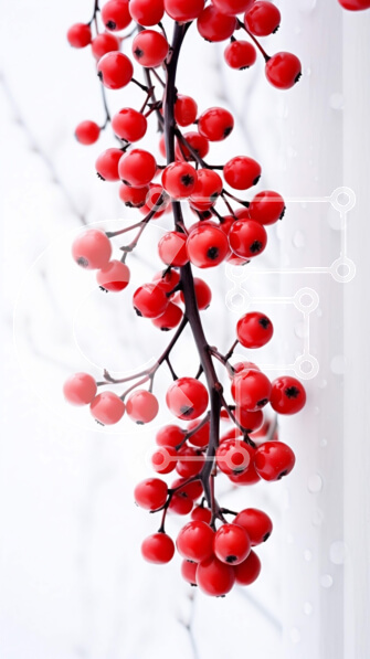 Σετ των 2 Intra Συλλεκτικό Ξύλινο Παζλ Plywood  4mm - Κοντινό πλάνο του κλάδου με τα κόκκινα μούρα στο χιόνι Σε Ξύλινο Κουτί - Διαστάσεις: 10x10 cm – 25 κομμάτια