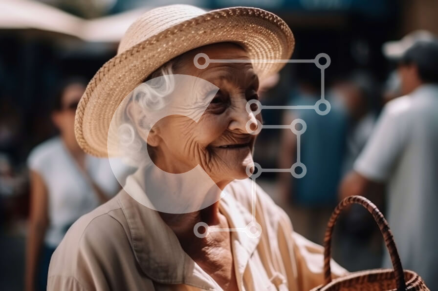 Intra Συλλεκτικό Ξύλινο Παζλ Plywood  4mm - Όμορφη εικόνα της ηλικιωμένης γυναίκας με το καλάθι σε έναν πολυσύχναστο δρόμο Σε Ξύλινο Κουτί - Διαστάσεις Puzzle: 10x10 cm – 25 κομμάτια