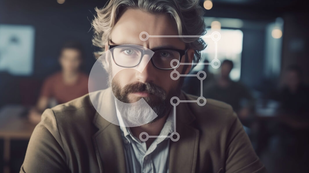 Intra Συλλεκτικό Ξύλινο Παζλ Plywood  4mm - Πορτρέτο Μεσήλικας με γένια και γυαλιά σε θολό φόντο Σε Ξύλινο Κουτί - Διαστάσεις Puzzle: 10x10 cm – 25 κομμάτια