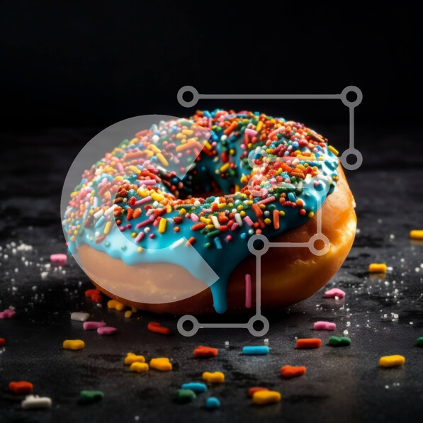 Σετ των 2 Intra Συλλεκτικό Ξύλινο Παζλ Plywood  4mm - Νόστιμη εικόνα μπλε παγωμένου ντόνατ με πολύχρωμα ψεκάσματα σε σκούρο φόντο Σε Ξύλινο Κουτί - Διαστάσεις: 10x10 cm – 25 κομμάτια