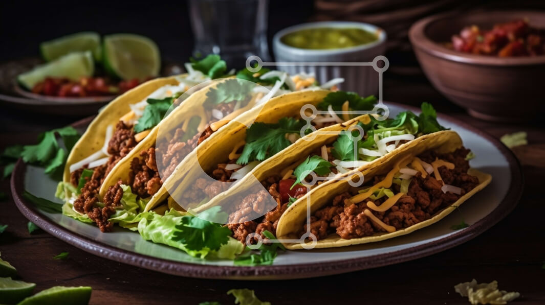 Σετ των 2 Intra Συλλεκτικό Ξύλινο Παζλ Plywood  4mm - Λαχταριστή εικόνα τριών tacos με κρέας, μαρούλι και τυρί Σε Ξύλινο Κουτί - Διαστάσεις: 10x10 cm – 25 κομμάτια