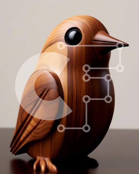 Intra Συλλεκτικό Ξύλινο Παζλ Plywood  4mm - Όμορφο ξύλινο άγαλμα πουλιού σε ένα ξύλινο τραπέζι Σε Ξύλινο Κουτί - Διαστάσεις: 10x10 cm – 25 κομμάτια