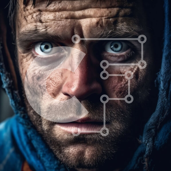 Intra Συλλεκτικό Ξύλινο Παζλ Plywood  4mm - Άνδρας με κουκούλα και γένια που κοιτάζει κατευθείαν την κάμερα Σε Ξύλινο Κουτί - Διαστάσεις Puzzle: 10x10 cm – 25 κομμάτια