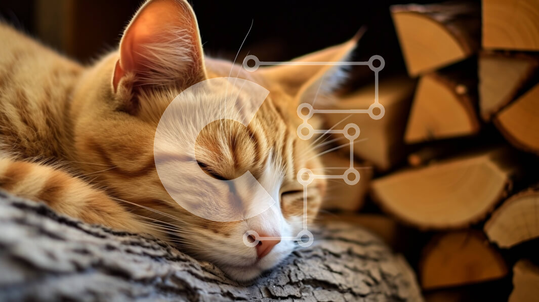 Intra Συλλεκτικό Ξύλινο Παζλ Plywood  4mm - Κοντινό πλάνο κοιμισμένης γάτας σε ξύλινη επιφάνεια Σε Ξύλινο Κουτί - Διαστάσεις: 10x10 cm – 25 κομμάτια