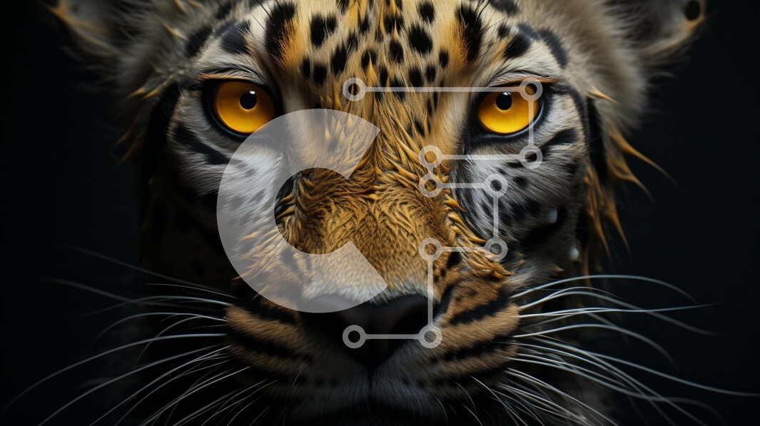 Intra Συλλεκτικό Ξύλινο Παζλ Plywood  4mm - Κοντινό πλάνο του προσώπου μιας λεοπάρδαλης με κίτρινα μάτια και στίγματα Σε Ξύλινο Κουτί - Διαστάσεις: 10x10 cm – 25 κομμάτια