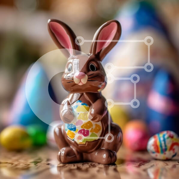 Intra Συλλεκτικό Ξύλινο Παζλ Plywood  4mm - Πολύχρωμες πασχαλινές διακοσμήσεις με σοκολατένιο λαγουδάκι και αυγά Σε Ξύλινο Κουτί - Διαστάσεις: 10x10 cm – 25 κομμάτια