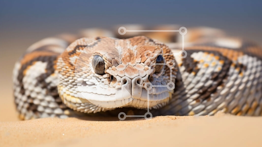 Σετ των 2 Intra Συλλεκτικό Ξύλινο Παζλ Plywood  4mm - Κοντινό πλάνο του κεφαλιού ενός δηλητηριώδους φιδιού Σε Ξύλινο Κουτί - Διαστάσεις: 10x10 cm – 25 κομμάτια