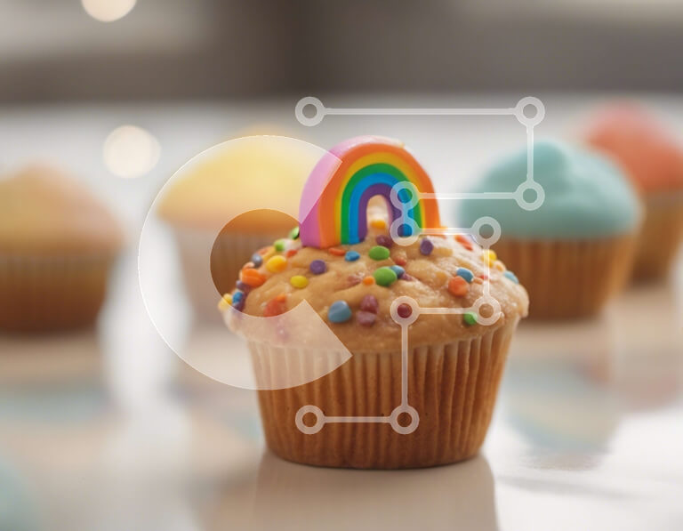 Σετ των 2 Intra Συλλεκτικό Ξύλινο Παζλ Plywood  4mm - Πολύχρωμα cupcakes με μπλουζάκια ουράνιου τόξου και ψεκασμούς Σε Ξύλινο Κουτί - Διαστάσεις: 10x10 cm – 25 κομμάτια