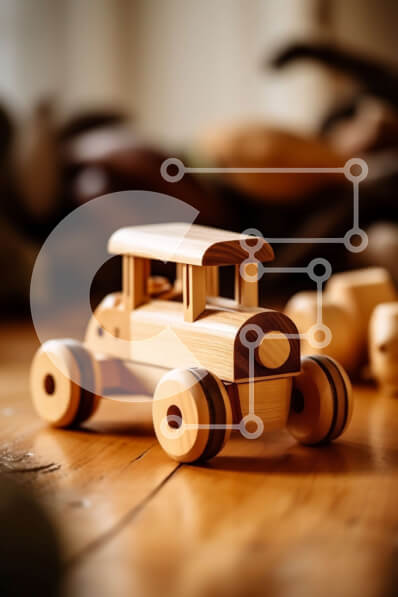 Intra Συλλεκτικό Ξύλινο Παζλ Plywood  4mm - Vintage ξύλινο αυτοκίνητο παιχνιδιών σε ένα απλό ξύλινο τραπέζι Σε Ξύλινο Κουτί - Διαστάσεις: 10x10 cm – 25 κομμάτια