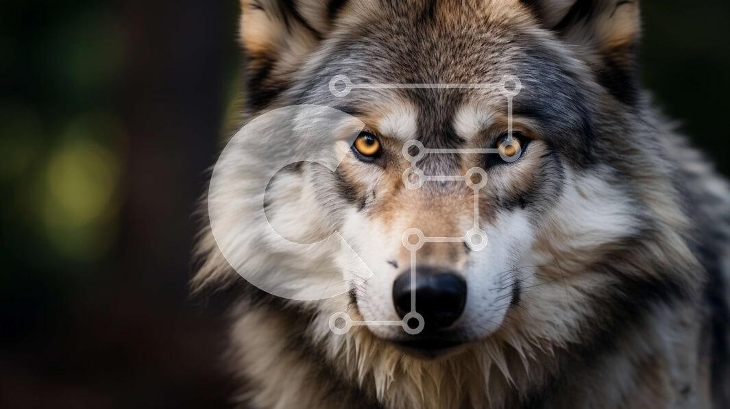 Σετ των 2 Intra Συλλεκτικό Ξύλινο Παζλ Plywood  4mm - Έντονη και άγρια ​​κινηματογράφηση σε πρώτο πλάνο του προσώπου ενός γκρίζου και λευκού λύκου Σε Ξύλινο Κουτί - Διαστάσεις: 10x10 cm – 25 κομμάτια