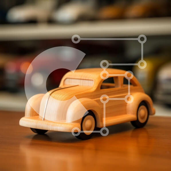 Intra Συλλεκτικό Ξύλινο Παζλ Plywood  4mm - Κλασικό ξύλινο αυτοκίνητο σε vintage ξύλινο τραπέζι Σε Ξύλινο Κουτί - Διαστάσεις Puzzle: 10x10 cm – 25 κομμάτια