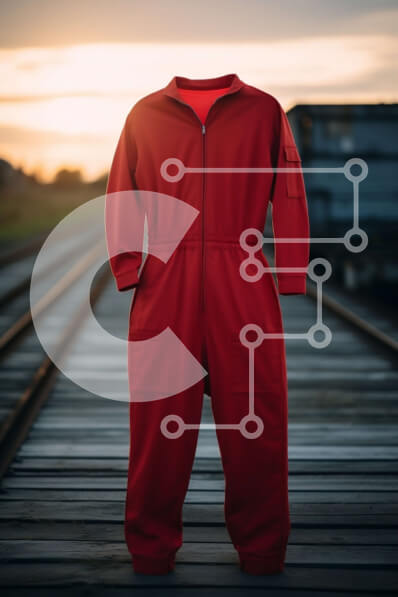 Intra Συλλεκτικό Ξύλινο Παζλ Plywood  4mm - Κόκκινη φόρμα που κρεμιέται στη σιδηροδρομική γραμμή στο ηλιοβασίλεμα Σε Ξύλινο Κουτί - Διαστάσεις Puzzle: 10x10 cm – 25 κομμάτια