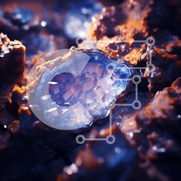 Intra Συλλεκτικό Ξύλινο Παζλ Plywood  4mm - Κοντινή όψη ενός αστραφτερού μπλε και μοβ geode Σε Ξύλινο Κουτί - Διαστάσεις: 10x10 cm – 25 κομμάτια