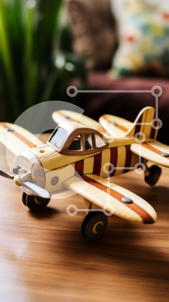 Intra Συλλεκτικό Ξύλινο Παζλ Plywood  4mm - Ξύλινο παιχνίδι αεροπλάνο στο τραπέζι με φυτά στο φόντο Σε Ξύλινο Κουτί - Διαστάσεις: 10x10 cm – 25 κομμάτια