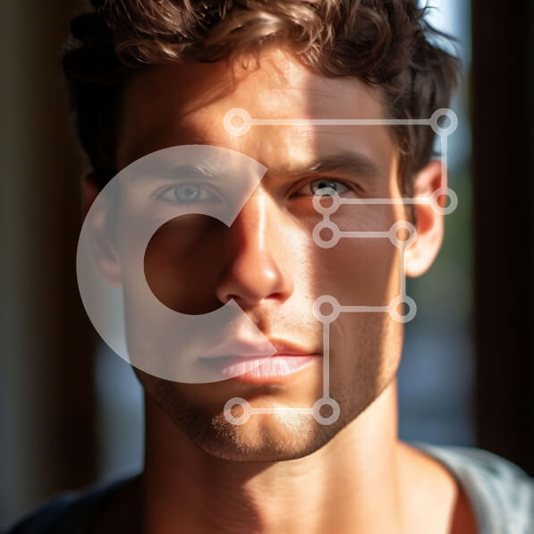 Intra Συλλεκτικό Ξύλινο Παζλ Plywood  4mm - Πορτρέτο ενός άνδρα με κοντά σγουρά καστανά μαλλιά και μπλε μάτια Σε Ξύλινο Κουτί - Διαστάσεις Puzzle: 10x10 cm – 25 κομμάτια