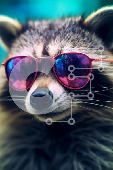 Σετ των 2 Intra Συλλεκτικό Ξύλινο Παζλ Plywood  4mm - Raccoon φορώντας ροζ γυαλιά ηλίου Σε Ξύλινο Κουτί - Διαστάσεις: 10x10 cm – 25 κομμάτια