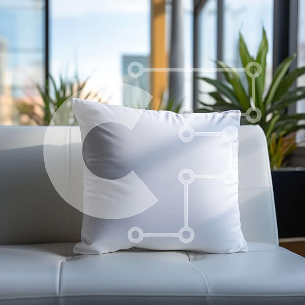 Intra Συλλεκτικό Ξύλινο Παζλ Plywood  4mm - Λευκό μαξιλάρι σε λευκό δερμάτινο καναπέ με θέα στον ορίζοντα της πόλης Σε Ξύλινο Κουτί - Διαστάσεις Puzzle: 10x10 cm – 25 κομμάτια