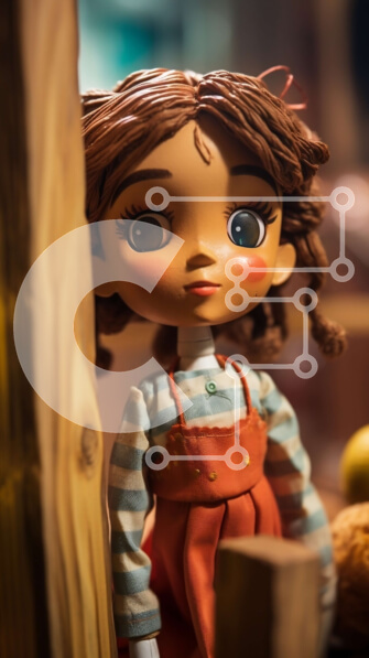 Intra Συλλεκτικό Ξύλινο Παζλ Plywood  4mm - Κούκλα με μακριά καστανά μαλλιά και καστανά μάτια που φοράει κόκκινο και λευκό ριγέ φόρεμα Σε Ξύλινο Κουτί - Διαστάσεις Puzzle: 10x10 cm – 25 κομμάτια