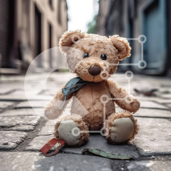 Intra Συλλεκτικό Ξύλινο Παζλ Plywood  4mm - Θλιβερό αρκουδάκι στο Crumbling Cobblestone Street Σε Ξύλινο Κουτί - Διαστάσεις: 10x10 cm – 25 κομμάτια