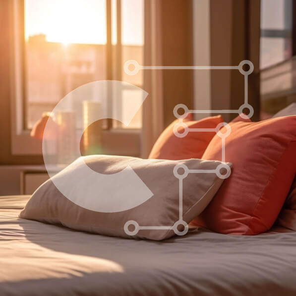 Intra Συλλεκτικό Ξύλινο Παζλ Plywood  4mm - Φωτεινό και άνετο υπνοδωμάτιο με λευκά και πορτοκαλί μαξιλάρια Σε Ξύλινο Κουτί - Διαστάσεις Puzzle: 10x10 cm – 25 κομμάτια