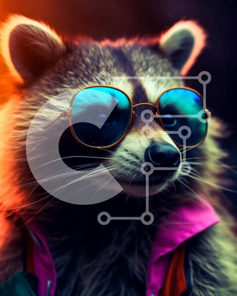 Σετ των 2 Intra Συλλεκτικό Ξύλινο Παζλ Plywood  4mm - Ρακούν φορώντας γυαλιά ηλίου με πολύχρωμο σακάκι Σε Ξύλινο Κουτί - Διαστάσεις: 10x10 cm – 25 κομμάτια