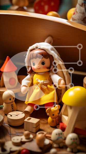 Intra Συλλεκτικό Ξύλινο Παζλ Plywood  4mm - Vintage Ξύλινο κουτί παιχνιδιών με ξύλινη κούκλα, άλογο, αυτοκίνητο και μπλοκ Σε Ξύλινο Κουτί - Διαστάσεις: 10x10 cm – 25 κομμάτια