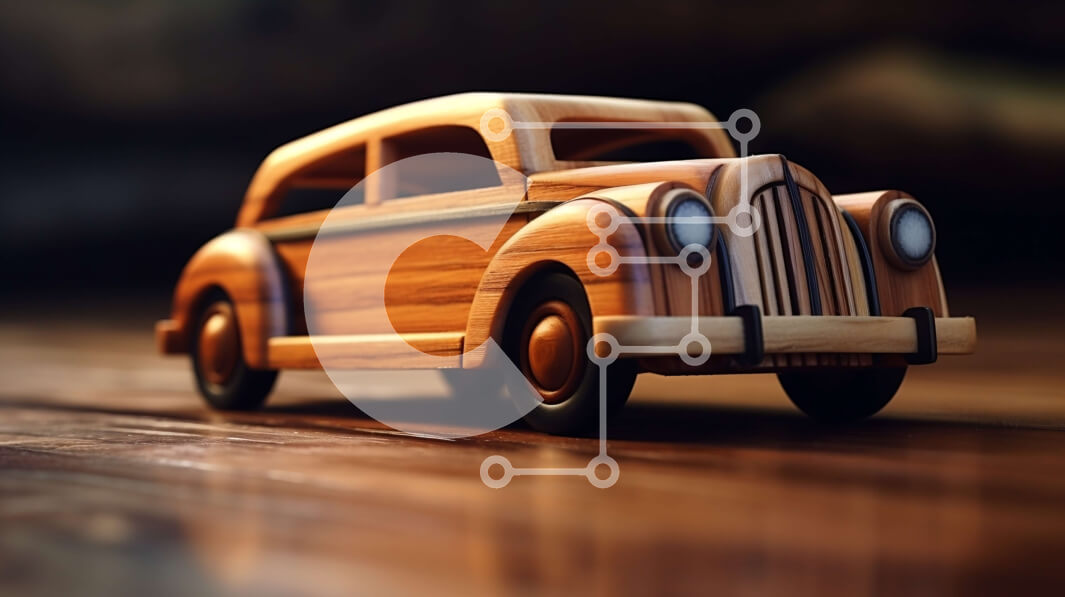 Intra Συλλεκτικό Ξύλινο Παζλ Plywood  4mm - Vintage ξύλινο αυτοκίνητο σε ξύλινο πάτωμα Σε Ξύλινο Κουτί - Διαστάσεις Puzzle: 10x10 cm – 25 κομμάτια