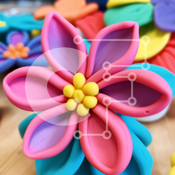 Intra Συλλεκτικό Ξύλινο Παζλ Plywood  4mm - Ομάδα πολύχρωμων πλαστικών λουλουδιών σε ξύλινη επιφάνεια Σε Ξύλινο Κουτί - Διαστάσεις Puzzle: 10x10 cm – 25 κομμάτια